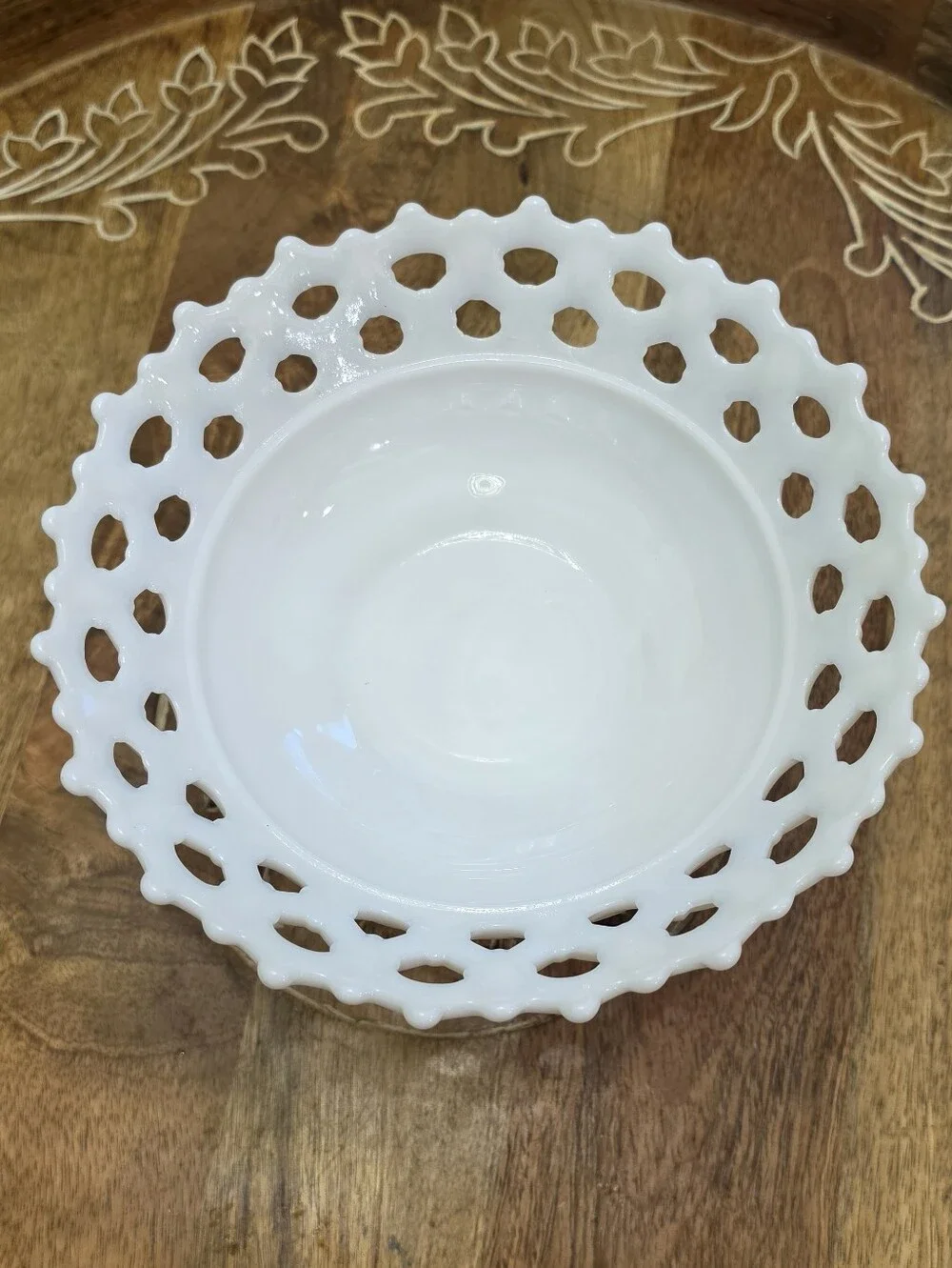 Vtg Westmoreland Milk Glass Doric Open Lace Edge Pedestal Bowl 9